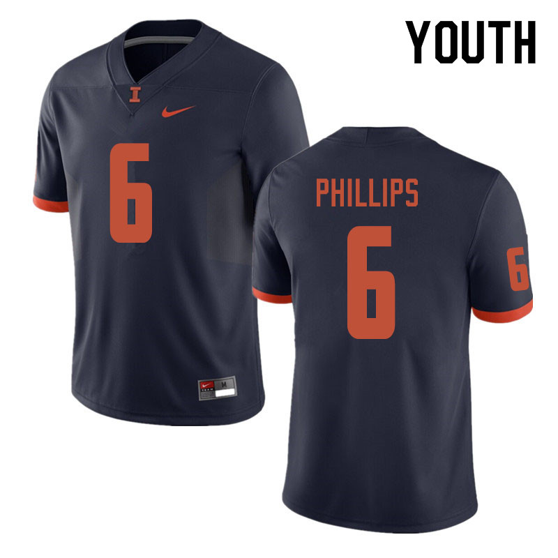 Youth #6 Carroll Phillips Illinois Fighting Illini College Football Jerseys Sale-Navy
